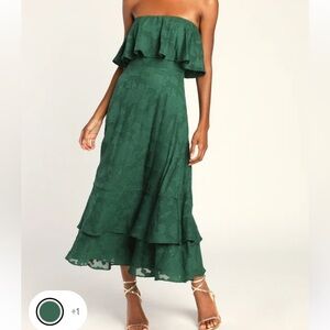 Lulus Love You So Truly Dark Green Burnout Floral Strapless Midi Dress
